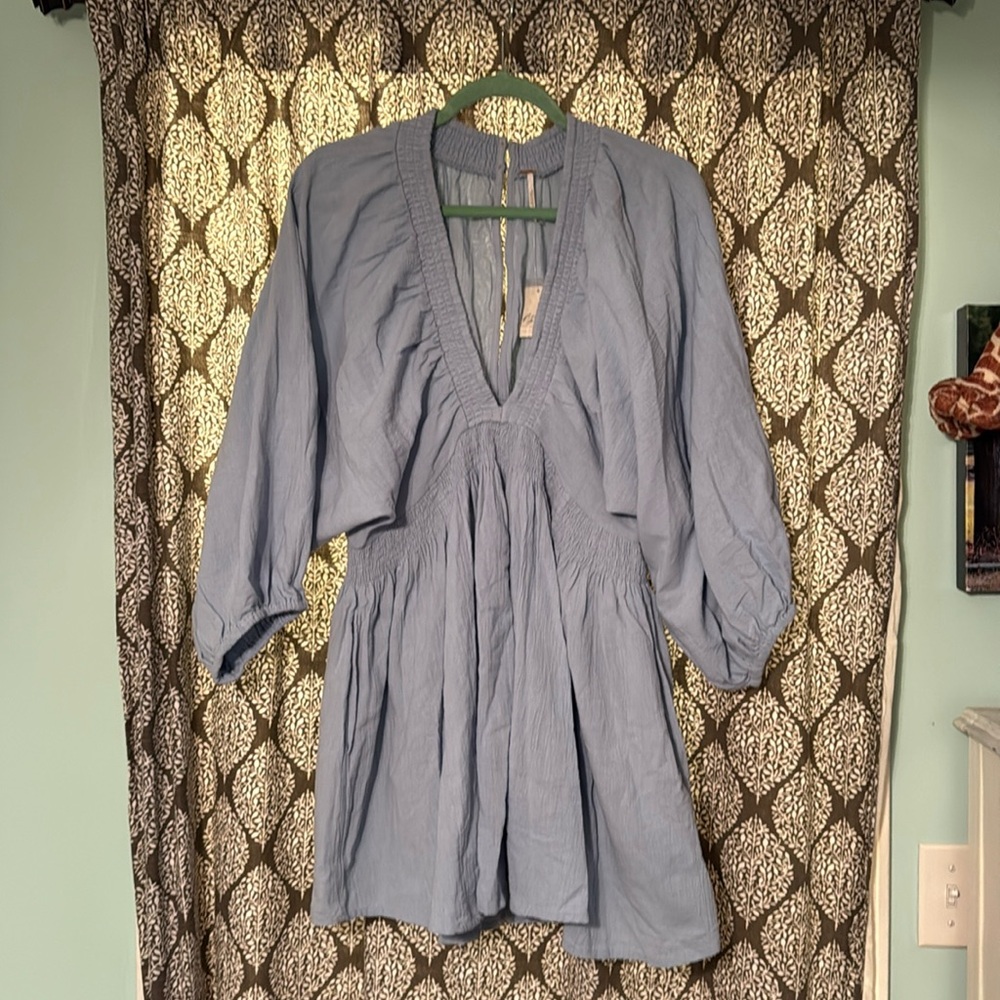 Free People For the Moment Mini Dress Light Blue Large